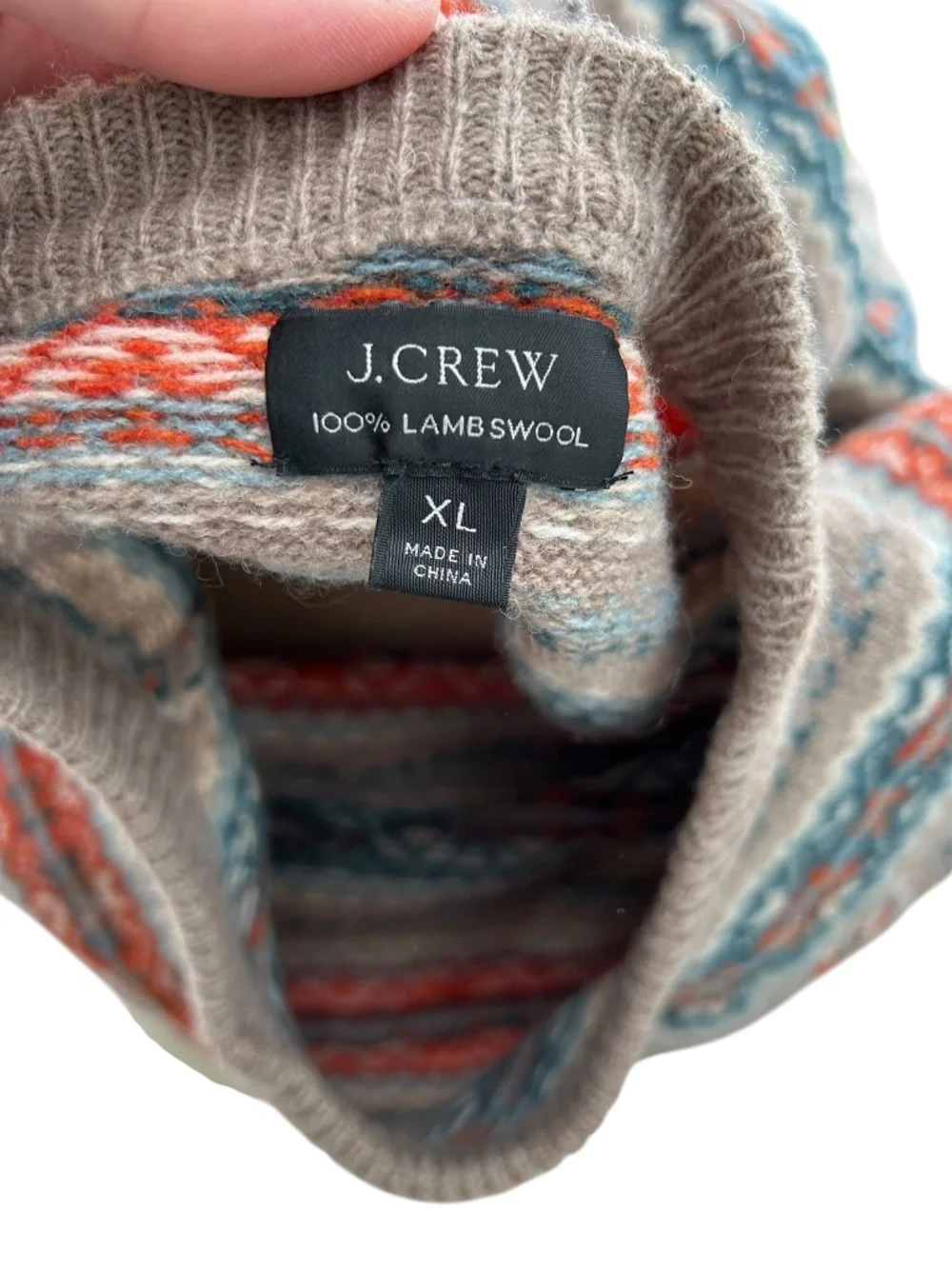 J. Crew teal orange Fair Isle lambswool mens Sweater XL